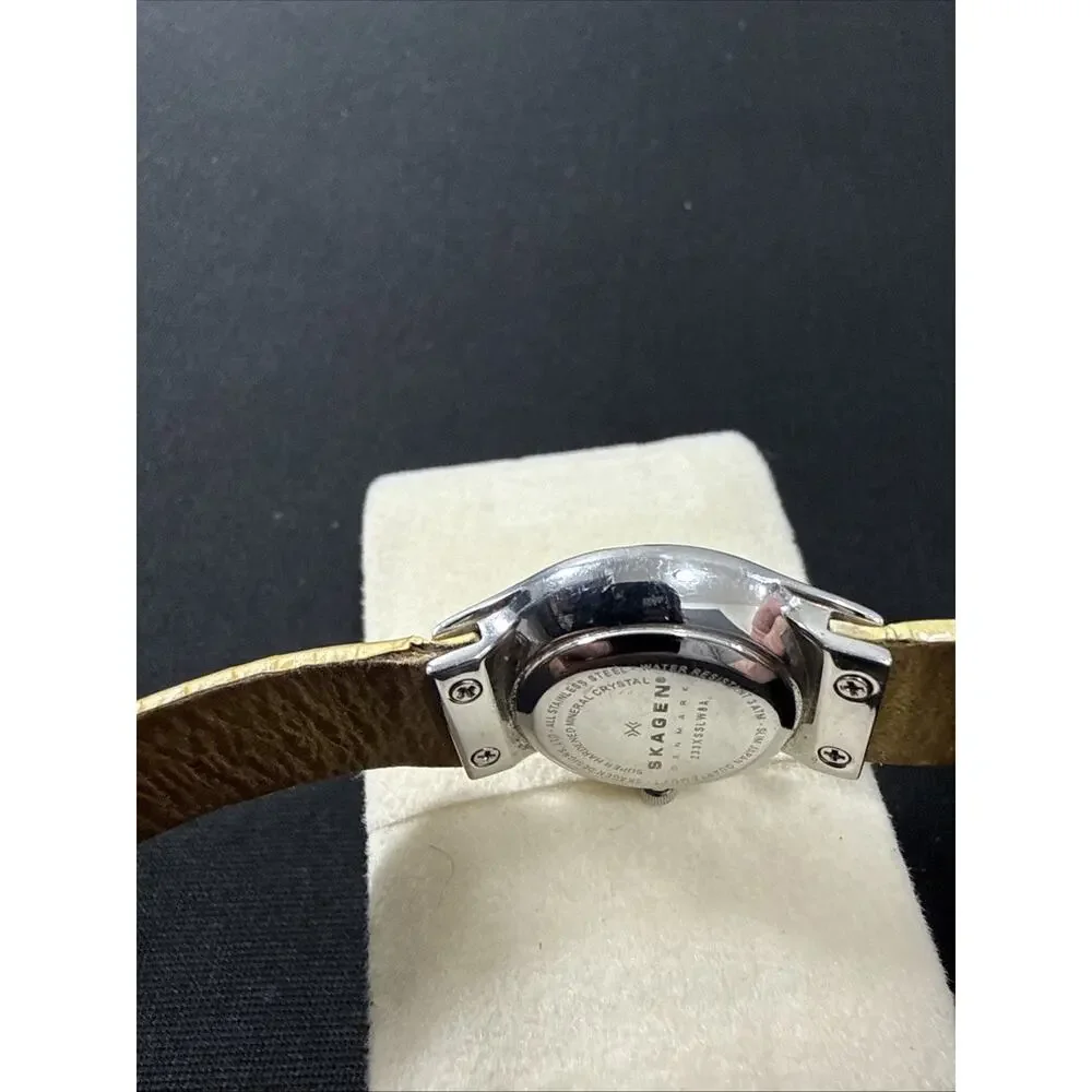 Vintage Womens Skagen Denmark Slim Steel Leather Band New Battery Runs Excellent